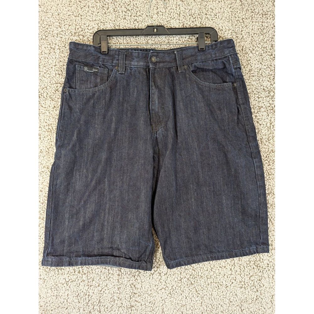 Rocawear Dark Blue Men's 38 Denim Jean Shorts Big R Embroidered‎ Pockets Y2K